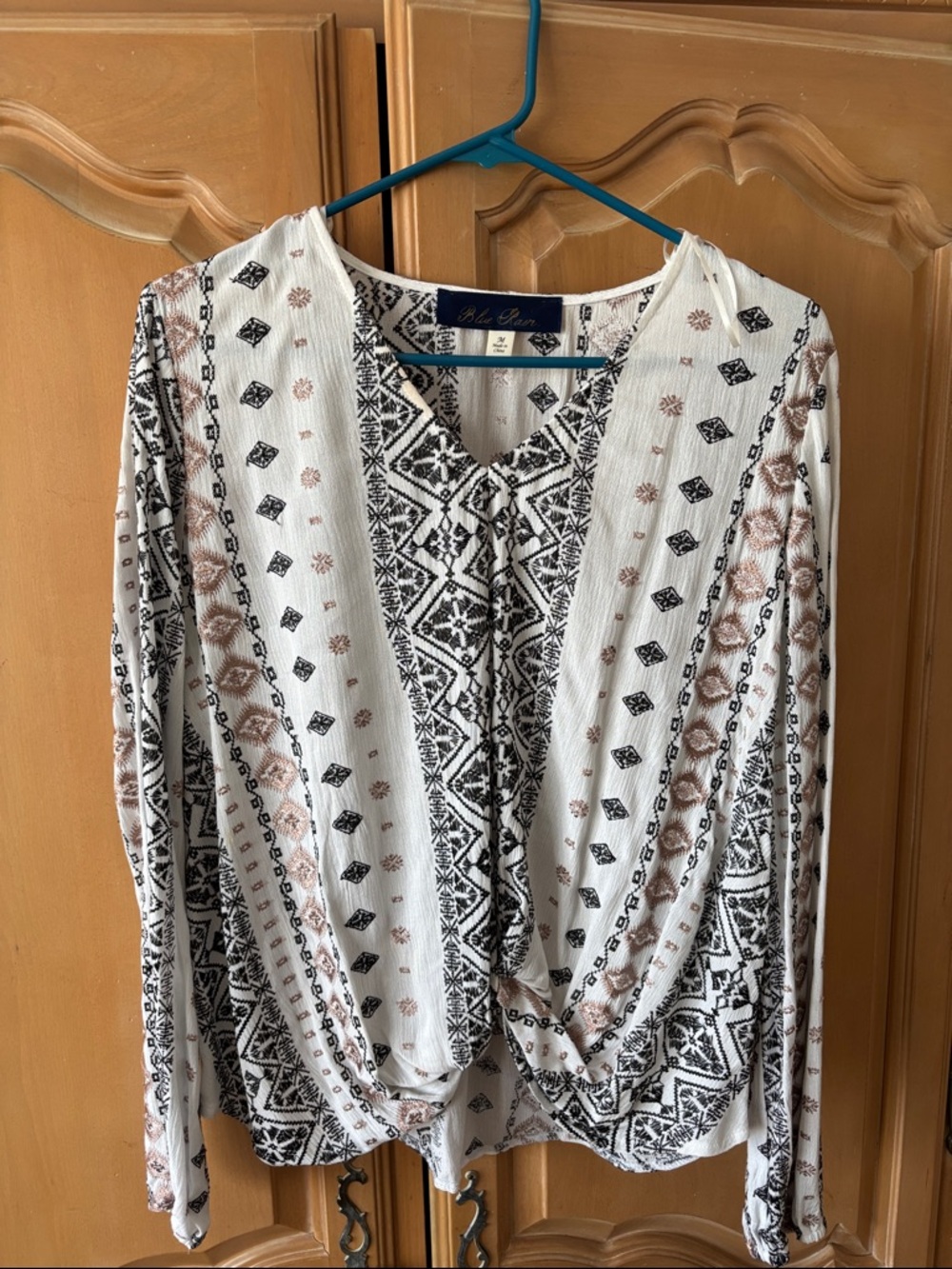 Blue Rain White Tunic with Black and Brown Embroidered Pattern